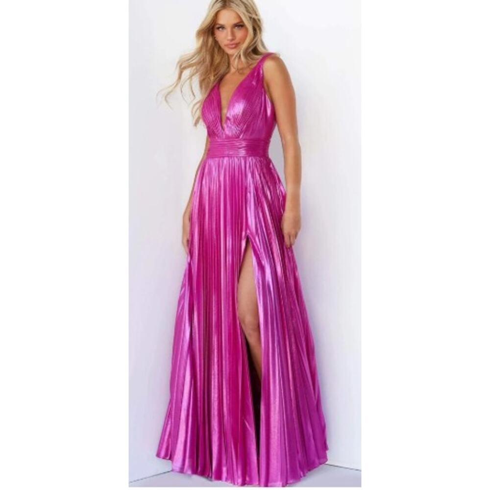 NWT Jovani Pleated High Slit Hot Pink Gown Sz. 4